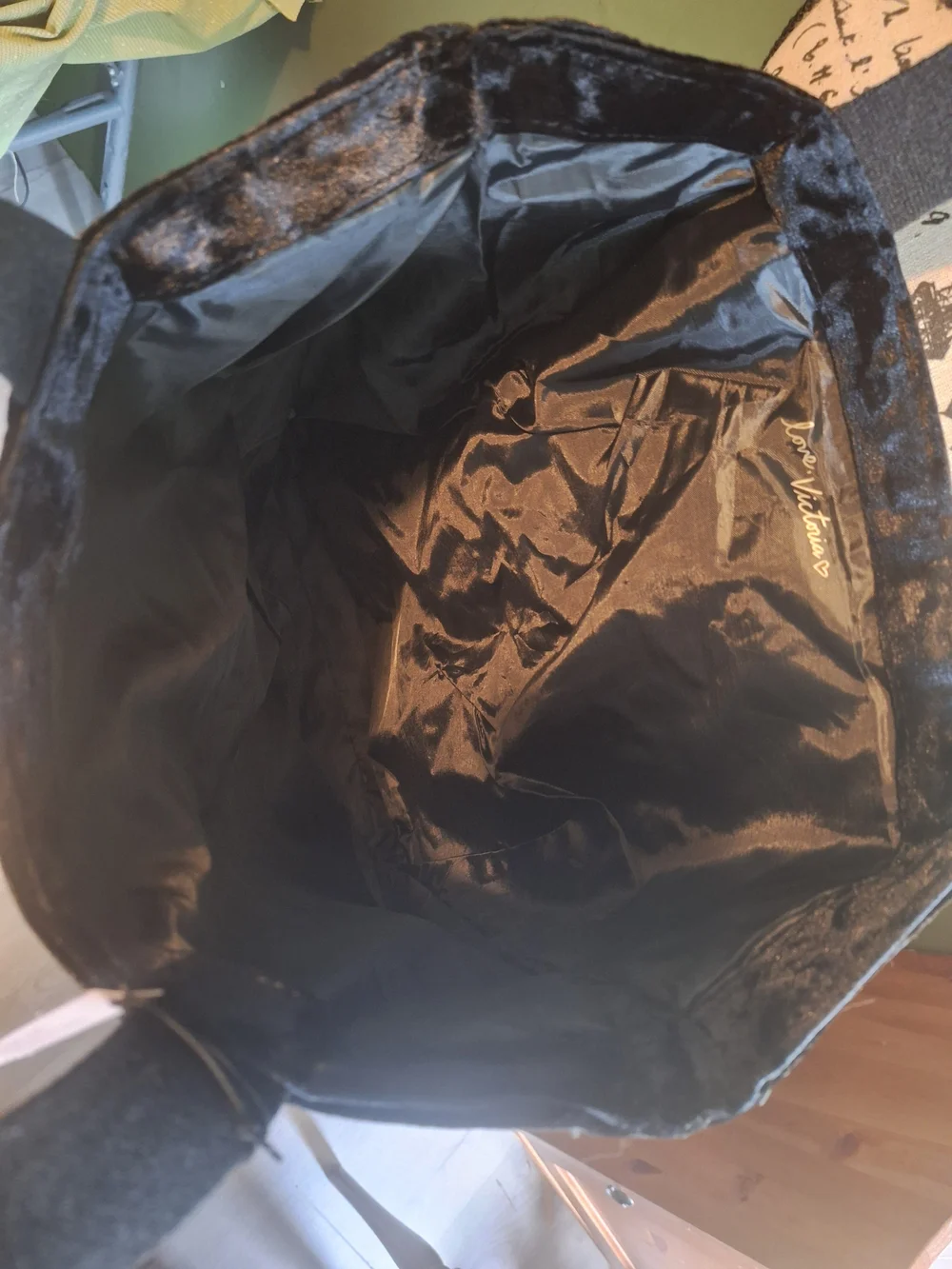 Victoria's Secret Black Quilted Velour Tote Bag